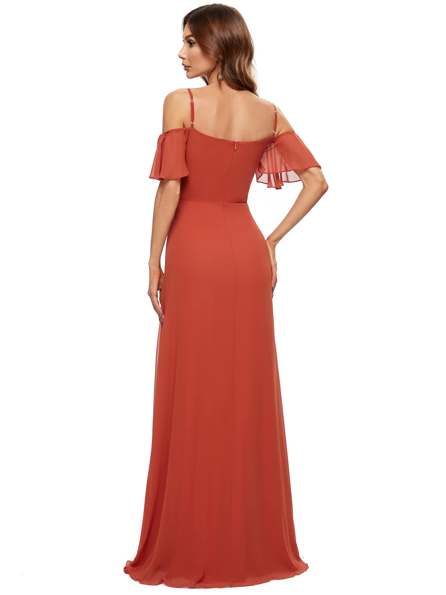 Ever-Pretty Formelles Damenkleid, schulterfrei, kurze Ärmel, geteilt, A-Linie, bodenlang, Brautjungfernkleider 0237