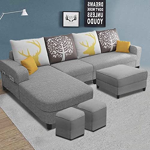 Image of Casaliving Stephanie 8 Seater L Shape Sofa Set for Living Room (Grey Fabric) Left Side Sofa (8S-LHS)