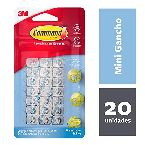 Command, 3M, Organizador de Fios, Adesivo Removível sem Estragos, Transparente, Pequeno, 20 unidades
