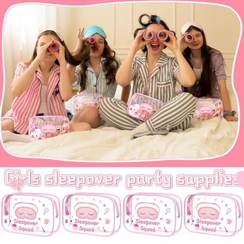Aliceset 8 Pcs Sleepover Party Supplies Pink Makeup Bag Sleepover Spa Squad Cosmetic Bag Slumber Party Favors Waterproof Toiletry Pouches Girls Night Decorations 6