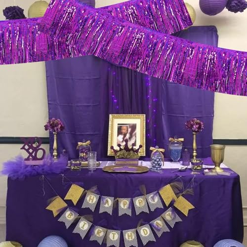 Image of BEISHIDA 3 Packs Metallic Foil Fringe Garland Laser Purple Wall Hanging Tinsel Fringe Banners for Car Floats Bridal Shower Wedding Birthday Easter Graduation Holiday Party Decoration(30 Feet)