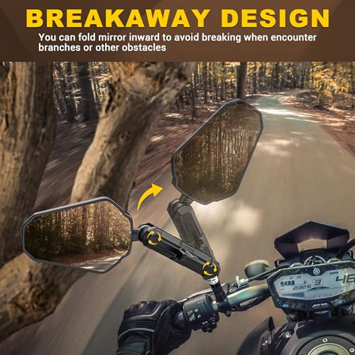 Image of BUMBEE Upgraded Adventure Motorcycle Mirrors 360 Degrees Adjustable, Foldable Convex Side Rearview Mirrors No Vibration & Wobble With M8 M10 Screws and 7 /8 inch Handlebar Mount for ATV Scooter Dirt Bike