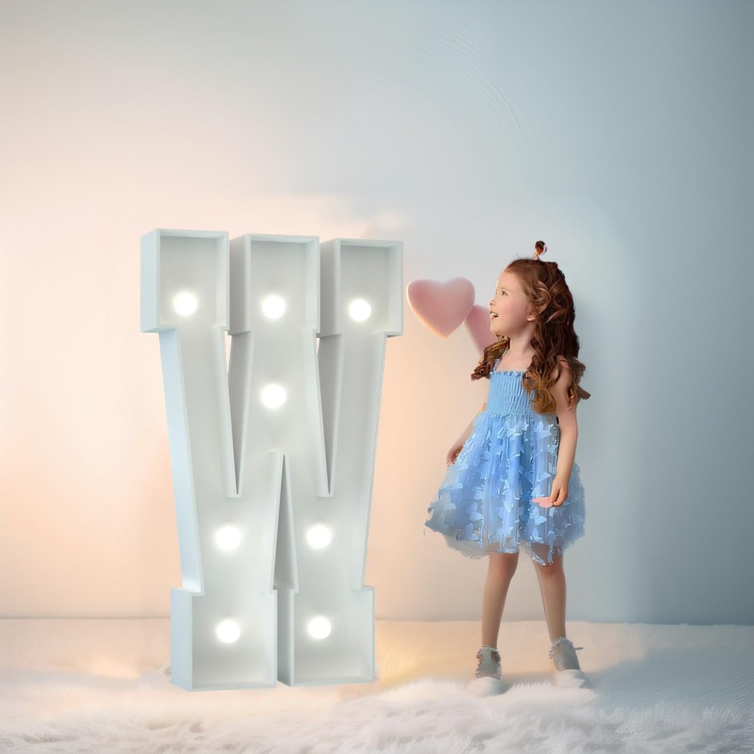 2.3FT/3.3FT/4FT Large Marquee Letters LED Light Up Sign White Light(Letter W,4FT/120CM)