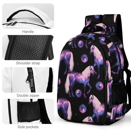 Men's Commuter Bag Large Travel Bag Portable Work Backpack With Double Zippers Purple Galaxy Horse4
