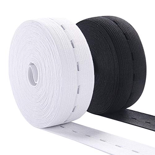 Buttonhole Elastic Band 1 Inch Wide Elastic Bands Stretch Knitting Elastic Spool Adjustable Elastic Band for Sewing 10Yard (5 Yard of White and 5 Yard of Black)