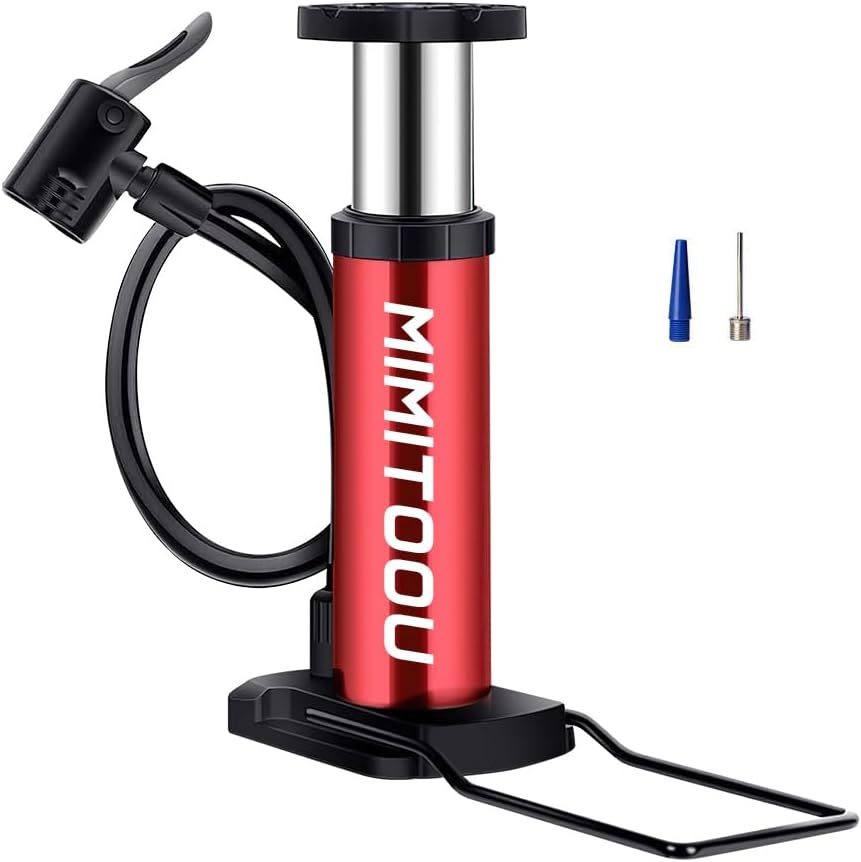 Bike Pump, Mini Bicycle Pump Portable Bike Floor Pump with Presta and Schrader Valves Aluminum Alloy Floor Bicycle Air Pump Compact Mini Bike Tire Pump, Extra Valve and Gas Needle for All Bike