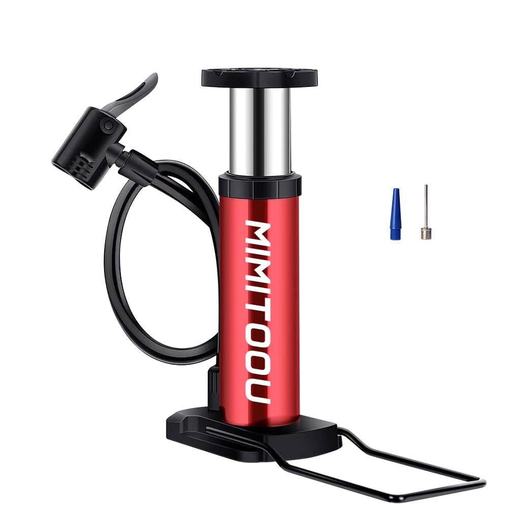 Bike Pump, Mini Bicycle Pump Portable Bike Floor Pump with Presta and Schrader Valves Aluminum Alloy Floor Bicycle Air Pump Compact Mini Bike Tire Pump, Extra Valve and Gas Needle for All Bike