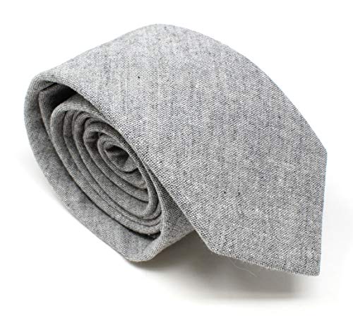 Image of Men's Chambray Cotton Skinny Necktie Tie Textured Distressed Style - 2.5 inch Width