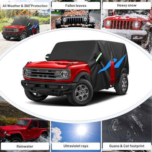 Image of Cartist 420D Waterproof Car Cover Fits for Ford Bronco 2021-2025 2026,All Weather Car Covers for Bronco Accessories with Zipper Door & Reflective Safety Strips,Sun Rain Snow Dust Uv Protection