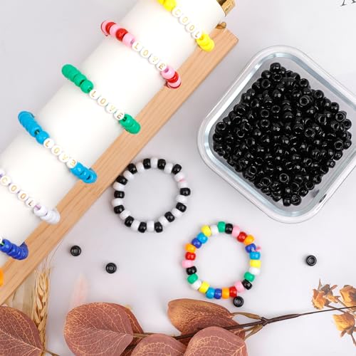 Image of 1000Pcs Pony Beads Bracelet 9mm Black Plastic Barrel Pony Beads for Necklace,Hair Beads for Braids,Key Chain,Jewelry Making (Black) | Large Hole Kandi Acrylic Beads for DIY Friendship Bracelets, Hair Braids, Keychains,Necklaces Jewelry Making Craft Beads