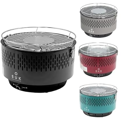 SOUK ONE Tischgrill mit Aktivbelüftung, Holzkohlegrill Grill mit Lüfter, Campinggrill BBQ Outdoor (Schwarz)