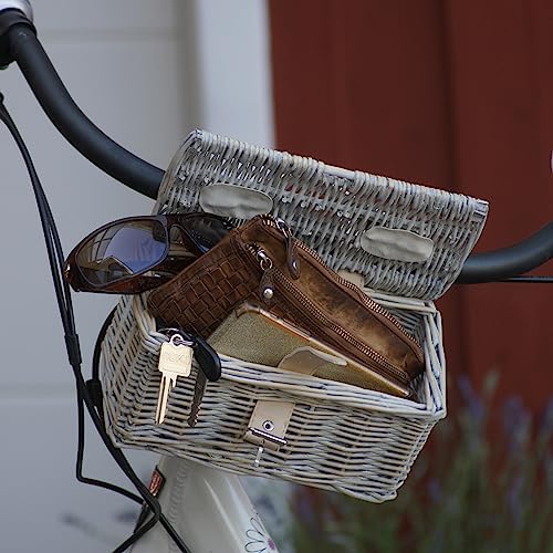 UNUS Garden Kleiner Weidenkorb für Fahrräder, vorne am Lenker, praktischer Mini-Fahrradkorb für Tasse, Handy oder Portemonnaie aus natürlicher Weide