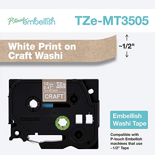 Image of Brother P-Touch Embellish White Print on Craft Washi Tape TZeMT3505 - ~ inch Wide x 13.1' Long for use with P-Touch Embellish Ribbon & Tape Printer (Pack of 2)
