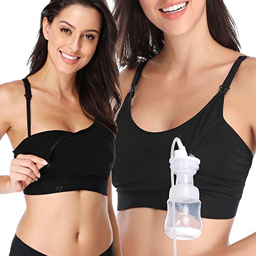 Lupantte Hands Free Pumping Bra 2 Pack, Comfortable Breast Pump Bra with Pads, Adjustable Nursing Bra for Pumping, Black Classic-Fitting Bra, X-Large