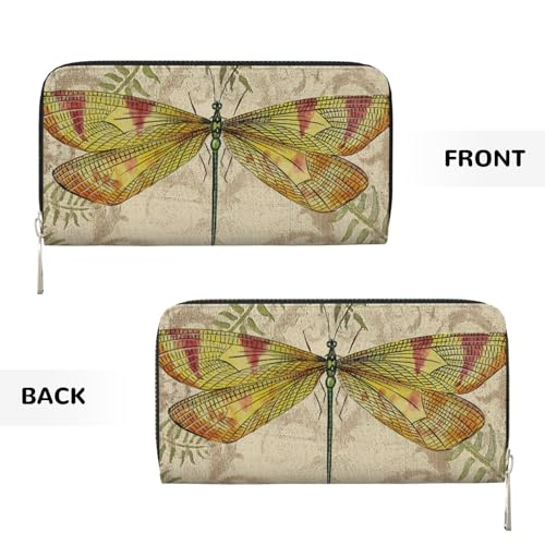 Leather Wallet for Women Long Purse dragonfly dragonflies vintage Womens Wallet Clutch with 8 Credit Card Holder Coin Pocket2