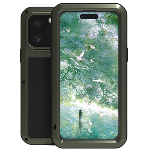 Shockproof for iPhone 16 Pro Max Case, Heavy-Duty Military-Grade Full Body Protection Cover for iPhone 16 Pro Max, Metal Bumper Tempered Glass Drop-Resistant Dustproof Scratch-Resistant, Army Green