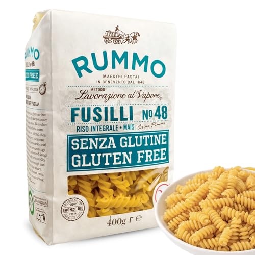 Pasta Rummo Fusilli SIN Gluten Nº48 400g, Pasta Italiana, Pasta Alimenticia De Sémola De Trigo Duro, Sin Gluten A Base De Arroz Y Maíz, Tiempo De Cocción 13 Minutos, 1 Paquete De 400 Gr