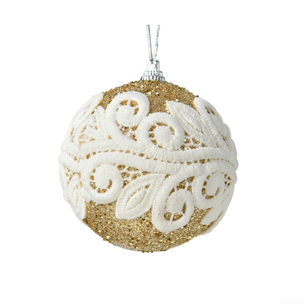 Adornos de bolas de Navidad, decoraciones de árbol de Navidad de 8 cm, bolas colgantes de encaje naranja, adornos colgantes para árbol de Navidad (dorado)