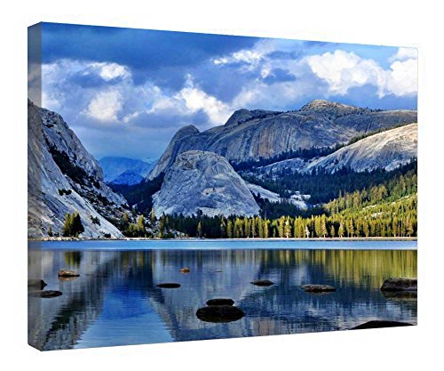 Montagnes sur le lac impression toile de qualite superieure avec cadre en bois