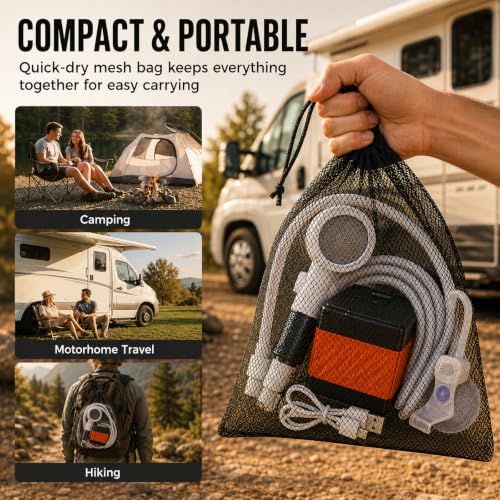 Ducha portátil para camping, bomba de 5200mAh, 4 modos de rociado miniatura 7