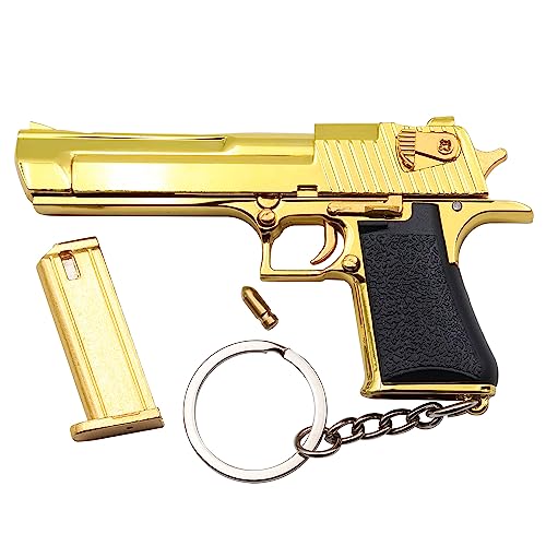 Zhongren Tactical Mini Pistola Keychain 1: 3 Metal Pistol Shape Key Chain con parti mobili Realistico Gun Model Collection Pendant Bag Charm per gli uomini Army Fan Boyfriend Gift (Oro)
