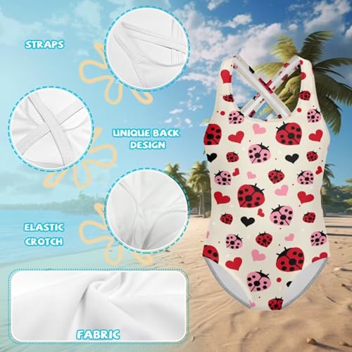 Image of Girls One Piece Swimsuits Axolotl Cross Back Swimwear Beach Summer Quick Dry Beach Bathing Suit