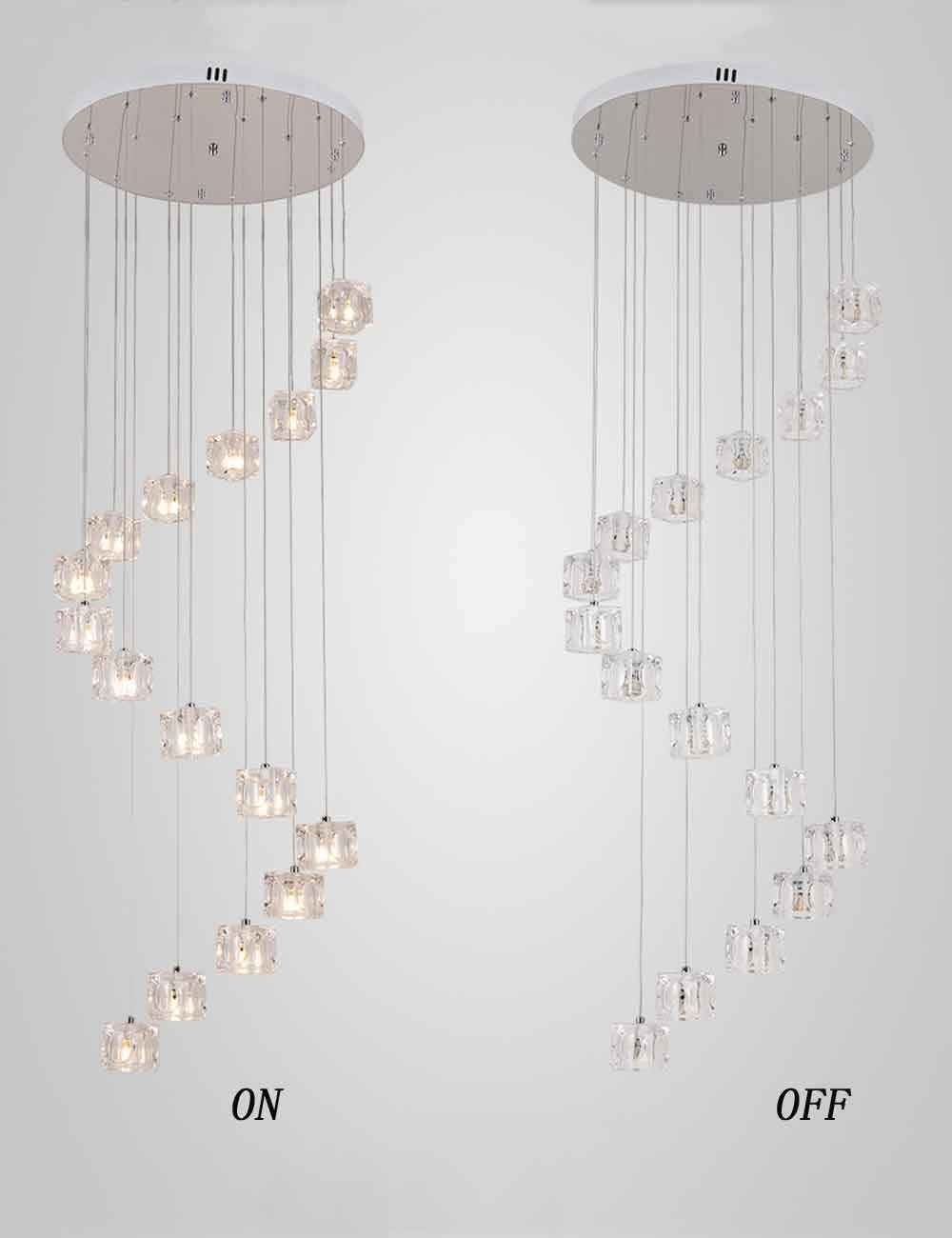 Lámpara de araña de 16 bolas, escalera, lámpara larga, bolas de cristal, luces colgantes, lámpara de techo minimalista moderna para sala de estar, lámpara giratoria, lámpara grande de 50 x 200 cm para