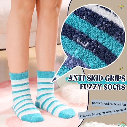 Kids Fuzzy Slipper Grip Socks Boys Girls Non Slip Winter Thick Fluffy Warm Soft Plush Thermal Crew Socks 6 Pairs3