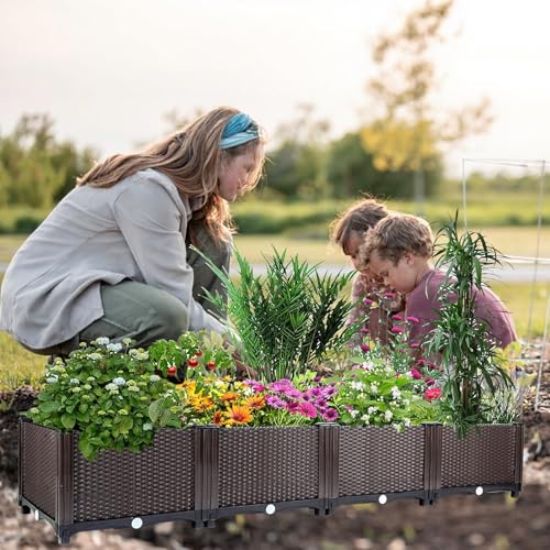 GarveeHome 160 x 40 x 20 cm großer erhöhter Pflanzkasten für den Außenbereich, selbstbewässerndes rechteckiges Gartenbeet mit Ablaufstopfen, tiefes erhöhtes Pflanzgefäß für Terrasse, Balkon, Deck