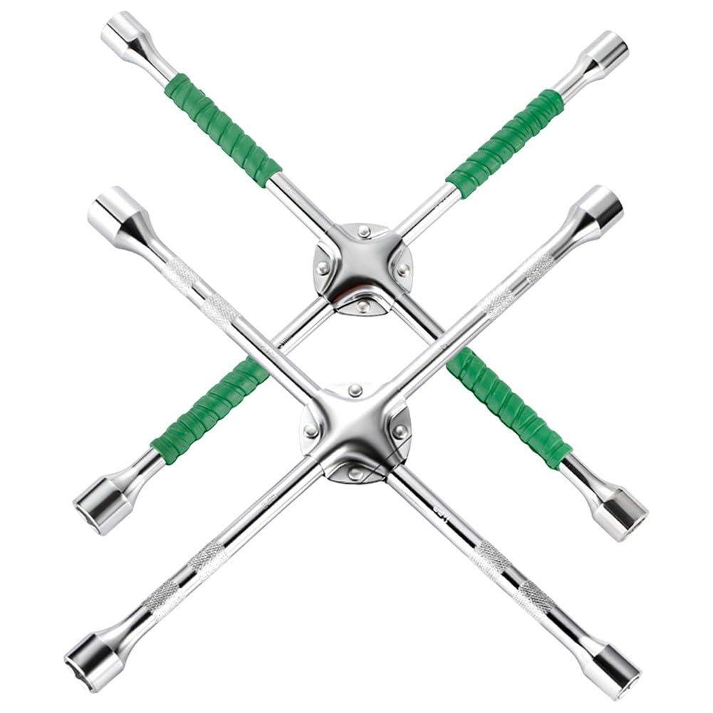 EasyByMall Chiave a bussola a quattro vie da 17 mm, 19 mm, 21 mm, 23 mm, per rimozione dadi delle ruote dell'auto, strumento a croce in acciaio resistente, con manico da 35 cm