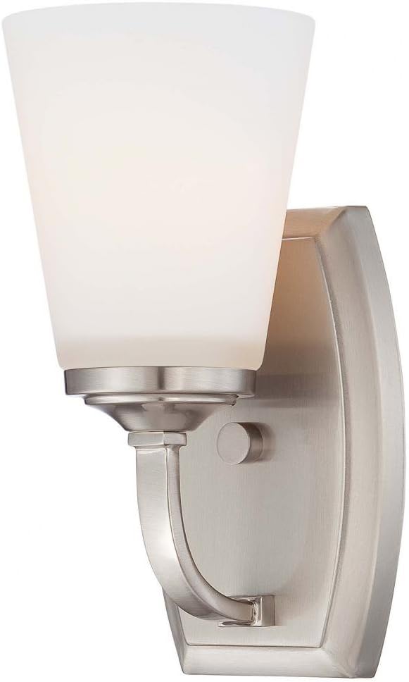 Minka Lavery 6961-84 Overland Park Glass Wall Sconce Lighting Wall Lamp Fixture, 1-Light, 100 Watt, Brushed Nickel