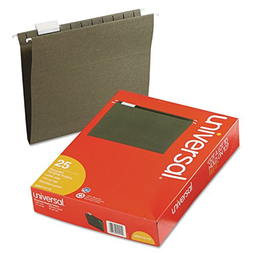 Universal Hanging File Folders, Letter Size, 1/5-Cut Tabs, Standard Green, 25/Box