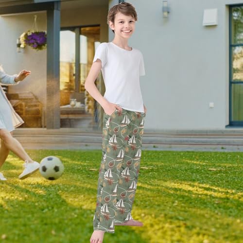 visesunny Boys' Pants Vintage Tropical Leavf Jogger Pants Elastic Waist Long Bottoms Trousers with Pockets4