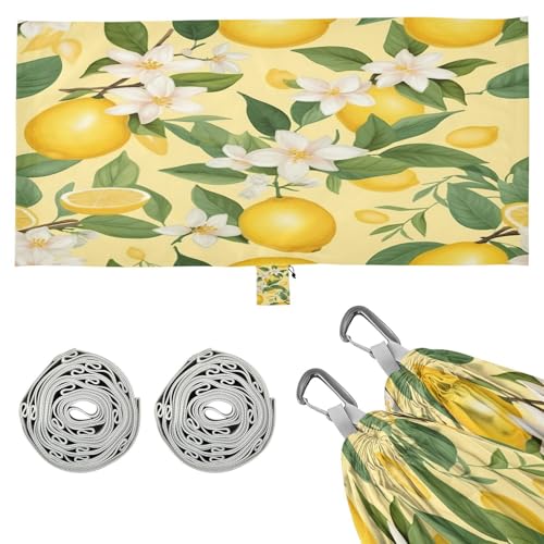 Haskirky Lemon Flower Camping Hammock, Single Portable Hammocks with Tree Straps & Attached Carry Bag, 330Lbs Capacity Perfect for Outside Indoor Hiking Beach Backpack Travel