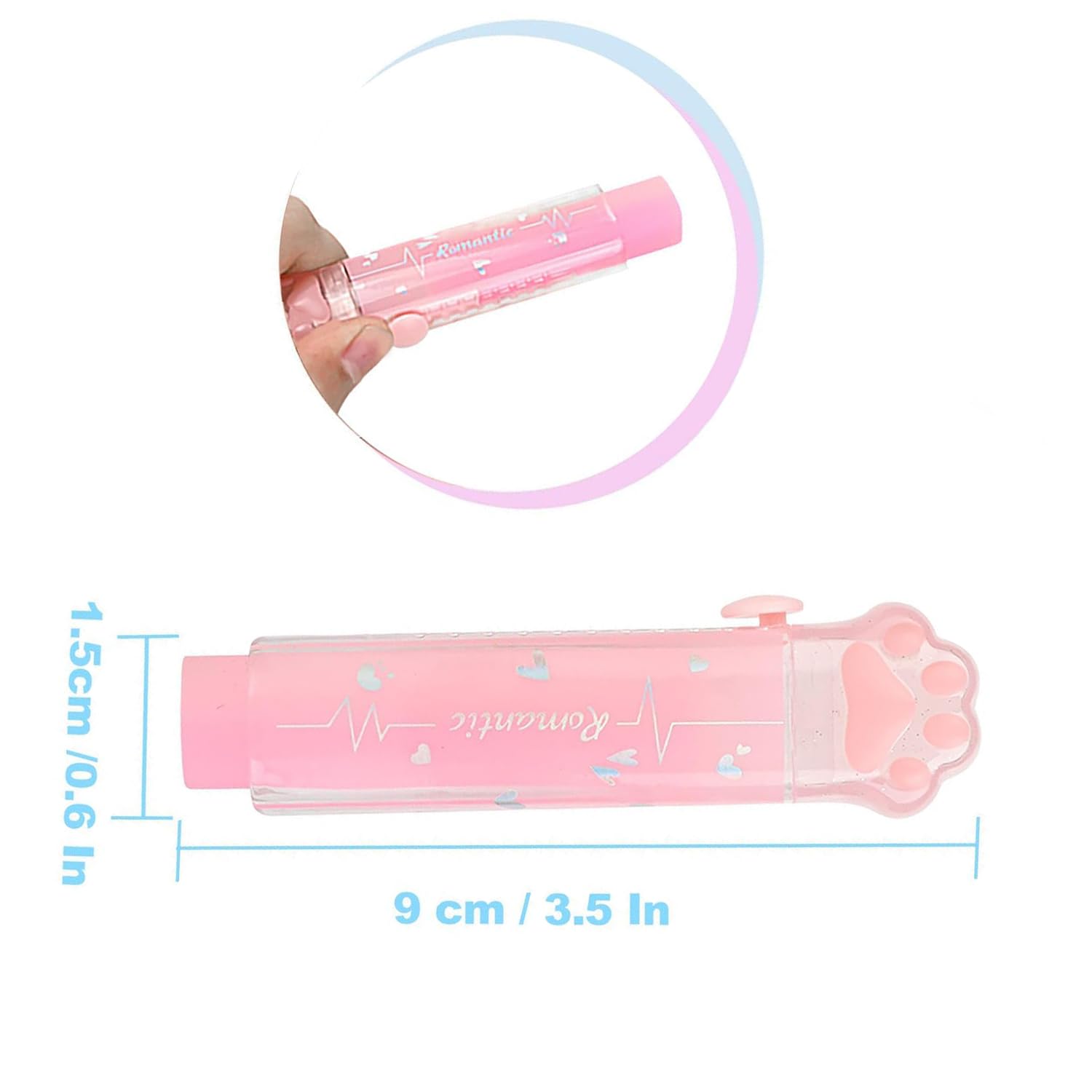 Gomma retrattile a forma di zampa di gatto rosa e viola, set di 2 per bambini