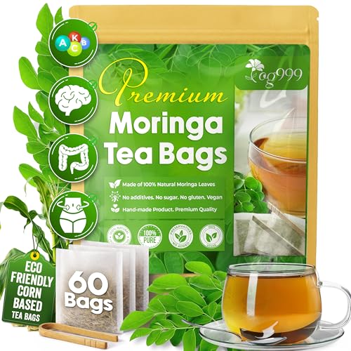 Image of TOG999, Premium 60 Moringa Leaf Tea Bags, 100% Natural & Pure. Loose Leaf Moringa Herbal Tea. No Sugar, No Caffeine, No Gluten, Vegan.