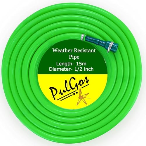 Image of PulGos 𝟏𝟓 𝐌𝐞𝐭𝐞𝐫 Pack of 1 Heavy Duty PVC Garden Hose Pipe with Tap Adapter & 3 Clamps | Flexible, Latex core, Leak-Resistant Water Pipe for Gardening, Car Washing, Lawn Care & Outdoor Use