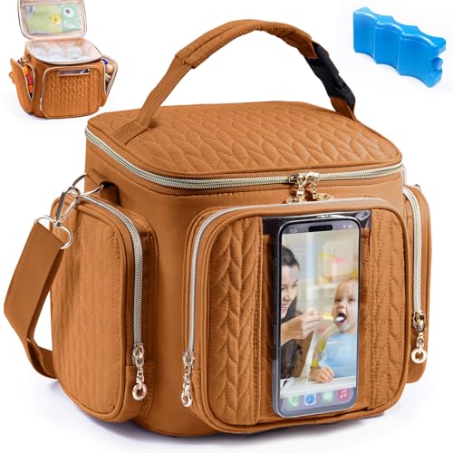 Image of SFYBYHEART Breastmilk Cooler Travel Bag with Ice Pack for 6 Baby Bottles Up to 9 Ounce - Insulated Bottle bag for Daycare - Breastmilk Storage Bag - Baby Bottle Cooler Bag Attach to a Stroller
