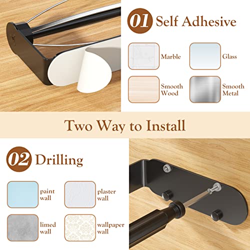 Image of 3 Pack Paper Towel Holder Under Cabinet + 2 Towel Robe Hooks, Single Hand Operable Wall Mount Paper Towel Holder with Damping Effect, Adhesive or Drilled Paper Roll Holders for Kitchen, Bathroom, RV