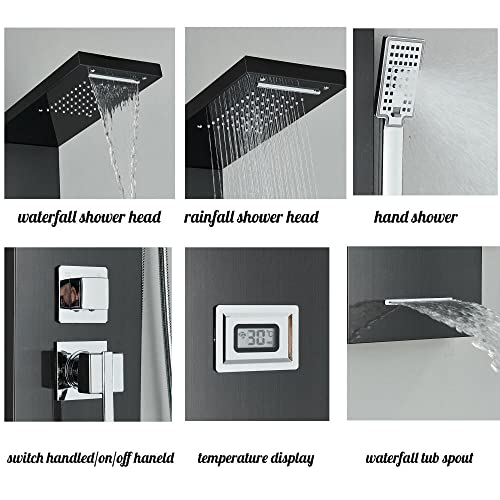 Black Shower Panel Tower Massage Body Jets System Rain Waterfall Mixer Hand Shower miniatura 6