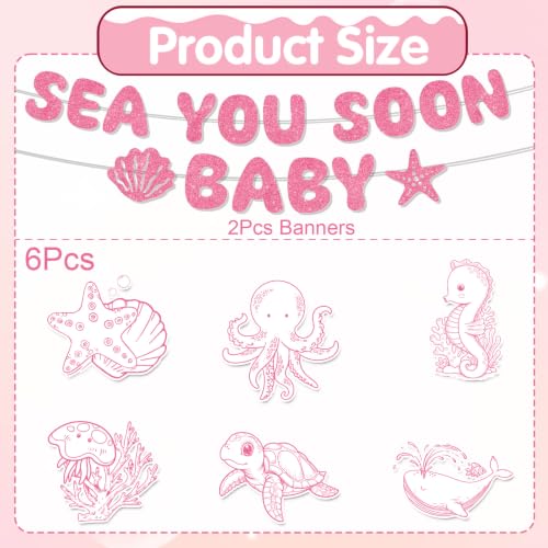 Image of Under The Sea Party Decorations - 8 Pcs Sea You Soon Baby Shower Banner Hanging Swirls Decorations, Pink Summer Ocean Seashell Theme Decor Supplies for Boys Girls