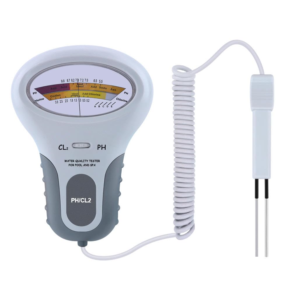 Water Quality Testing Device, 2 in 1 Water Quality PH and Chlorine Tester with Probe and Stretchable Extensions, Portable Digital CL2 Tester, for Swimming Pool Water Quality Analysis