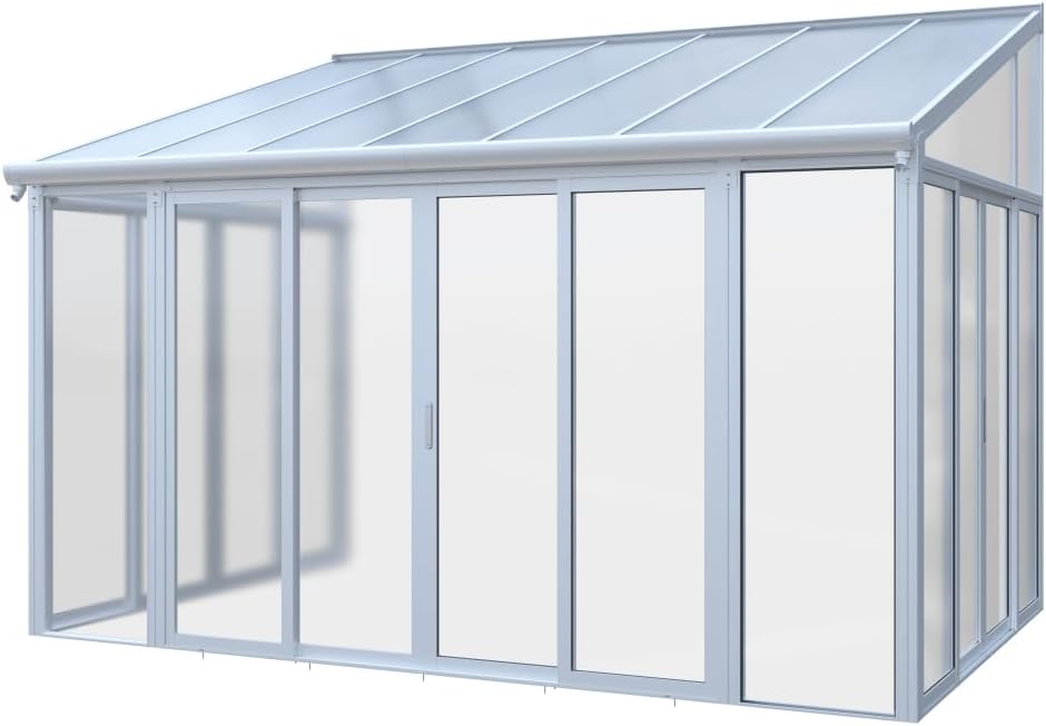 Enclosed Patio Cover with Lockable Sliding Doors, All-Season Sunroom for Garden Patio Deck