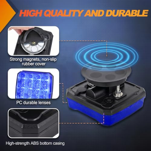 Image of Nilight Magnetic Strobe Lights 2PCS Blue 12 LED Rechargeable Emergency | 18 Flash Patterns Waterproof Hazard Beacon Wireless Warning Light for Trucks Trailers Snow Plows Buses Cars