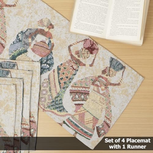 Image of HOKIPO Dining Table Placemats 4 Pieces with Runner (NEW-IN530-D3*4+IN531)