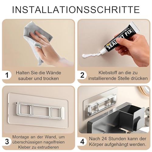 HAOXIZI Föhn Halterung, Haartrocknerhalter, Fönhalter Ohne Bohren, Haartrockner Halterung, mit Haken und Nagelfreie Kleber, für Meisten Haartrockner, Gewehr Grau