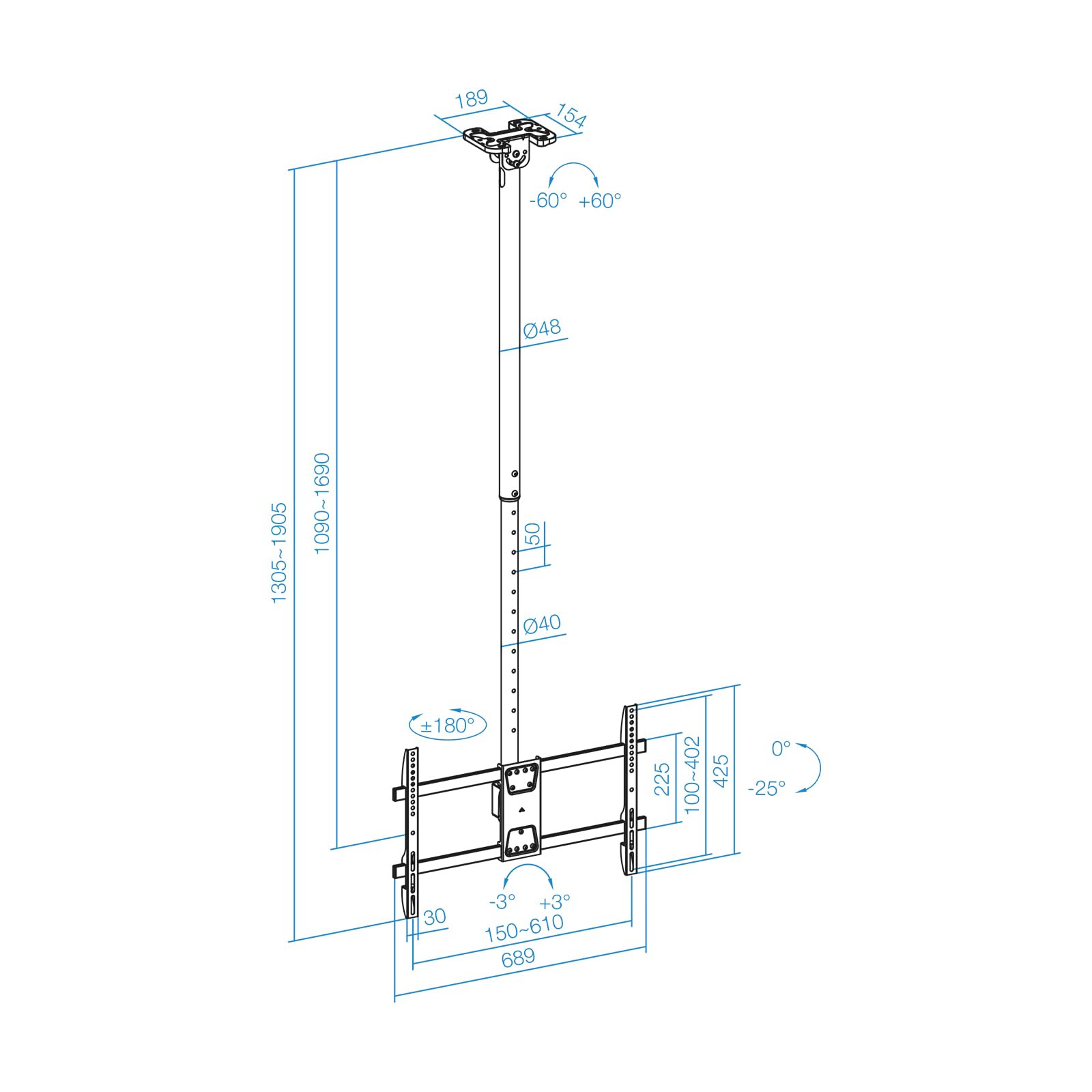 Tooq Lpce1186tsli-xl-b Ceiling Tv Bracket One Size