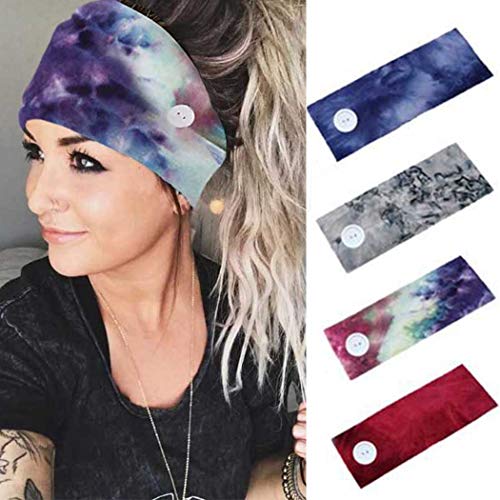 YBSHIN Boho Button Headbands Tie-dye Head Scarfs Red Turban Yoga Sweatbands Hair Wears Elastic Floral Printed Stretch Twist Head Wraps Stripe Cloth Hair Bands for Women Girls and Nurse 4Pcs