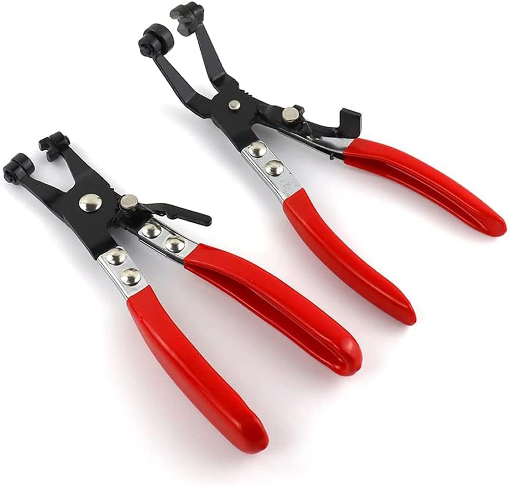 2PCS Hose Clamp Pliers, Angled and Flat Band Hose Clamp Pliers, Angled Jaws Allow for Access to Clamps in Hidden or Hard to Reach Areas, Flat Band Hose(Red, 8-1/2In)