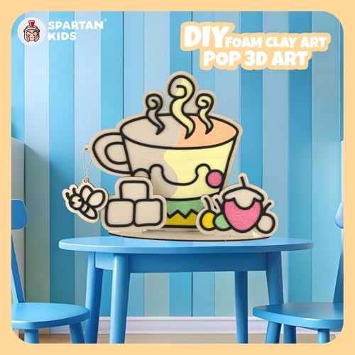 Image of SPARTAN KIDS Cup Pop 3D Art Wooden Foam Clay Craft Kit for Kids 3 to 10 Years, 8 Colors Air Dry Clay Set with Tools and Stand - Creative Crafting Fun | Best Birthday Party Retrun Gift (5, Cup)